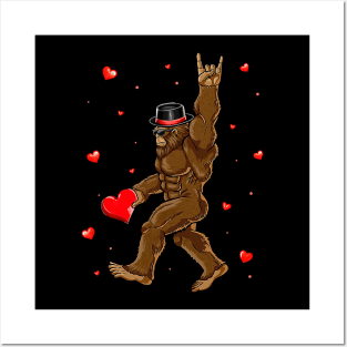 Bigfoot Holding Heart Valentines Day Shirt For Boys Kids Men Posters and Art